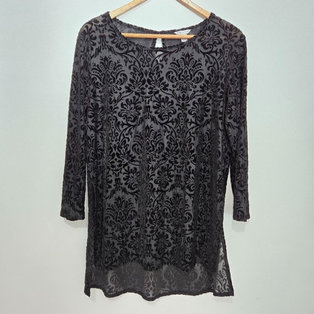 Cato Womens Whimsigoth Velvet Burnout Top Size M Black Fairy Grunge Goth Sheer